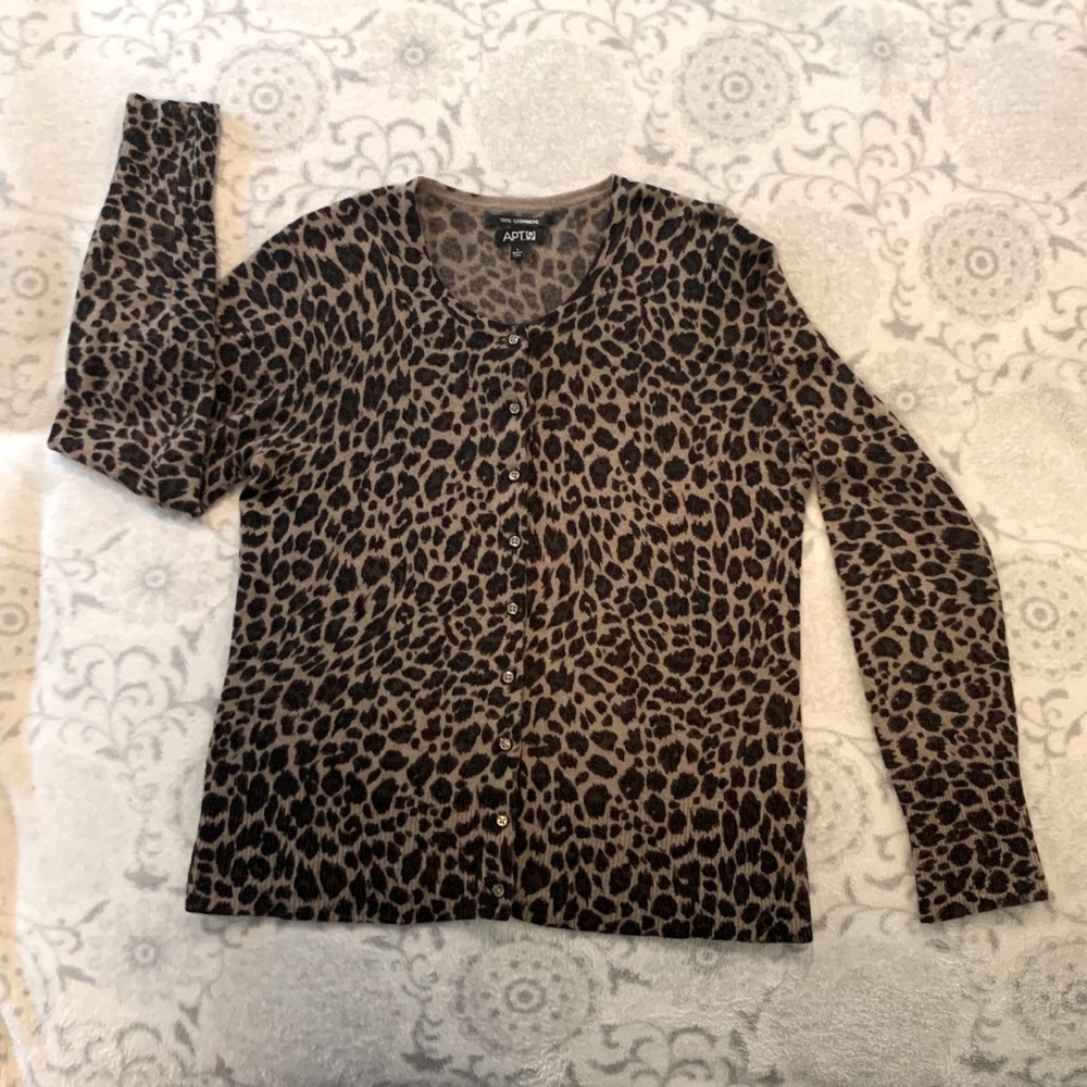 Apt 9 Cashmere Leopard Print Cardigan